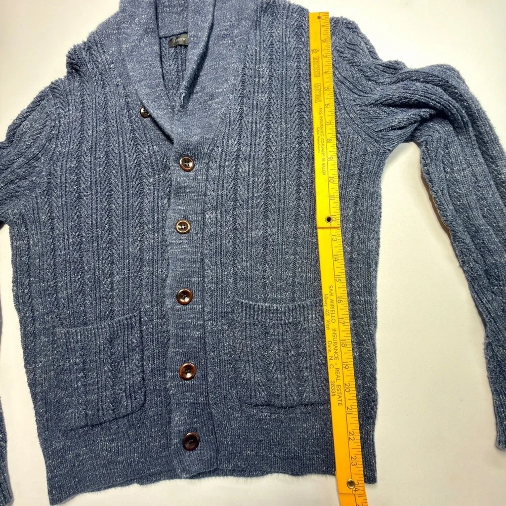 J.Crew Shawl Collar Cardigan Sweater Blue‎ Elbow Patch Cotton Men's XL